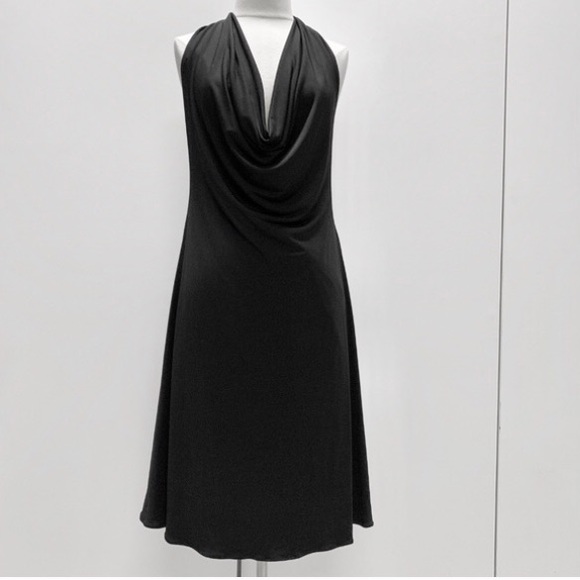 Calvin Klein Black Cowl Neck Halter Dress W/ Spaghetti Cross Ties Back Size 12 - Picture 2 of 14